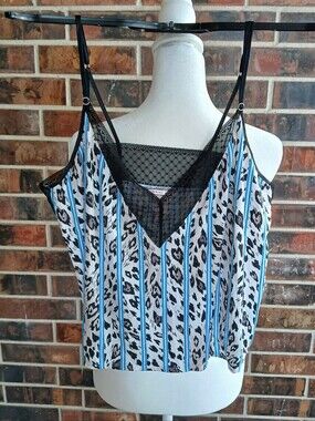 NWT Victorias Secret Camisole Tank Top XL Black Lace Animal Print Lingerie